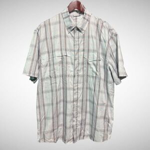 Huk Shirt Mens Large Short Sleeve Button Up Fishing Performance Blue Gray Boat